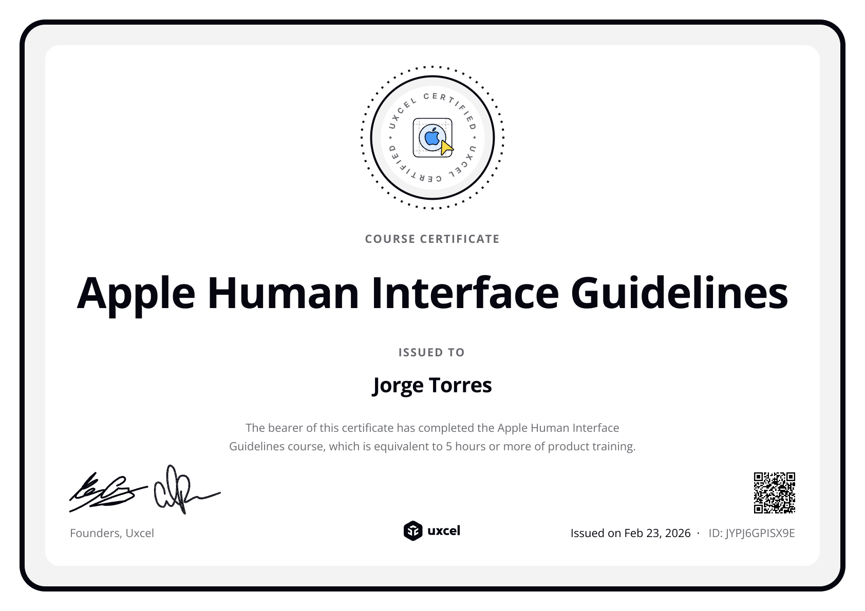 Jorge Torres's certificate